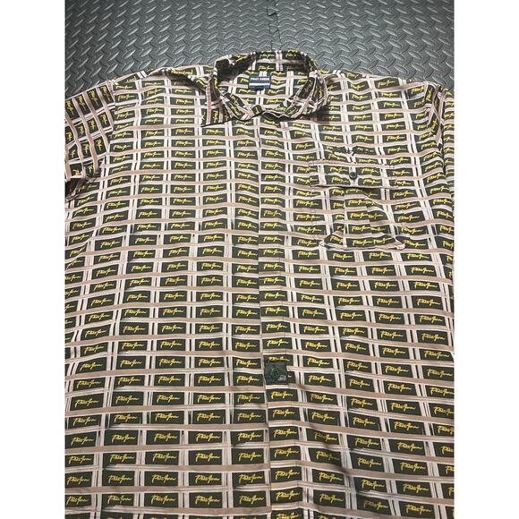 PHAT FARM Vintage Shirt 90s Navy Yellow Signature Logo L/S Button Mens XXXL 3XL - Picture 10 of 10